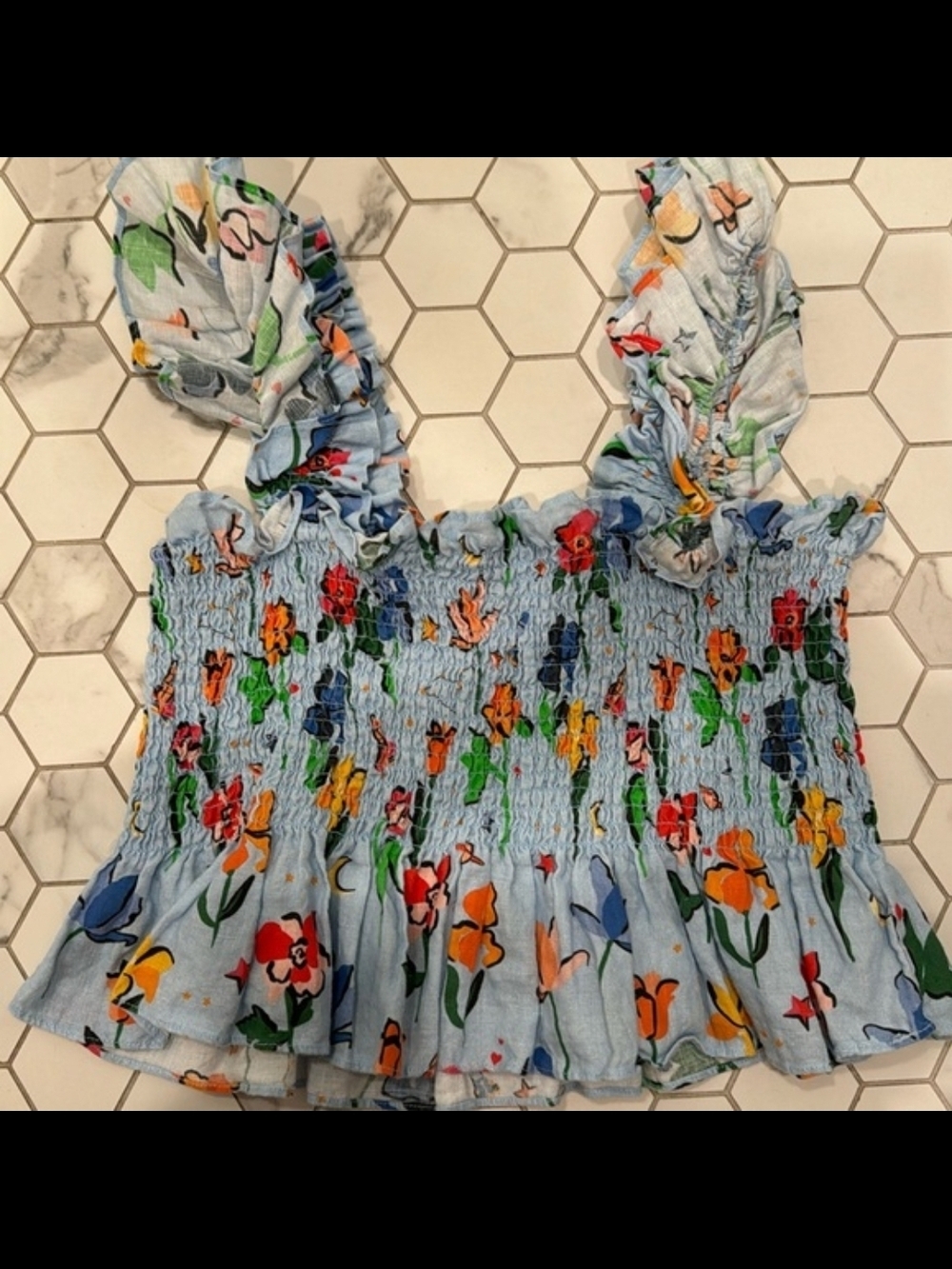 Hill House Paz Smocked Floral Crop Top XL